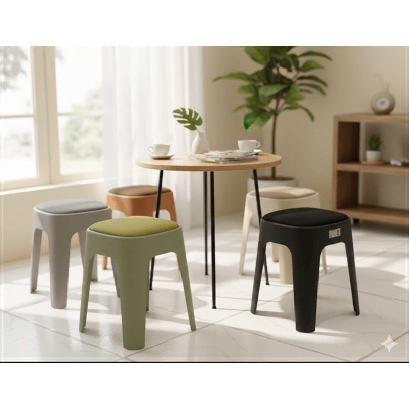 TABOURET PLASTIQUE C001 CARRE NOIR/MARRON /VERT/JAUNE/GRIS TAB-C001