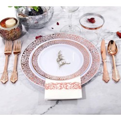 VAISSELLE LAVABLE ROSE GOLD 175PCES AVEC SERVIETTES VAIS-ROSE GOLD-175PCES