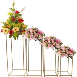 VASE DORÉ POUR CENTRE DE TABLE MARIAGE AVEC PANNEAU MÉTALLIQUE 4 PIÈCES VASE-YDZ044