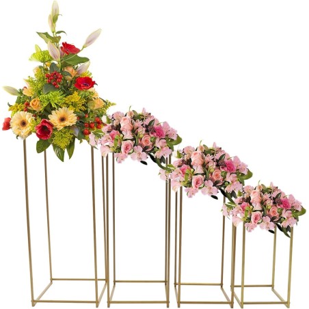 VASE DORÉ POUR CENTRE DE TABLE MARIAGE AVEC PANNEAU MÉTALLIQUE 4 PIÈCES VASE-YDZ044