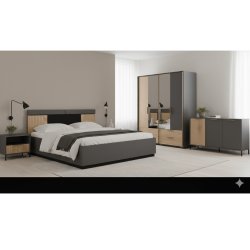 Chambre à coucher 1600X200 ASHA LIT+1TDC+BUFFET+ARMOIRE (lit avec coffre)