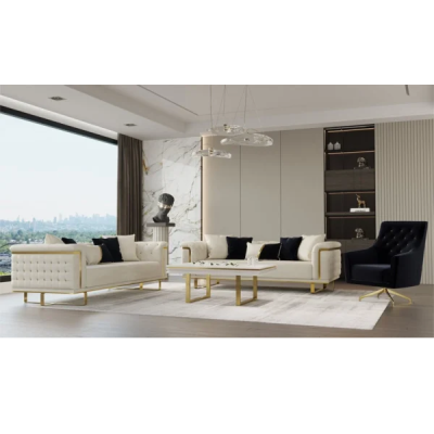 SALON 3 + 3 + 1 BEIGE DORÉ NOIR VANESA
