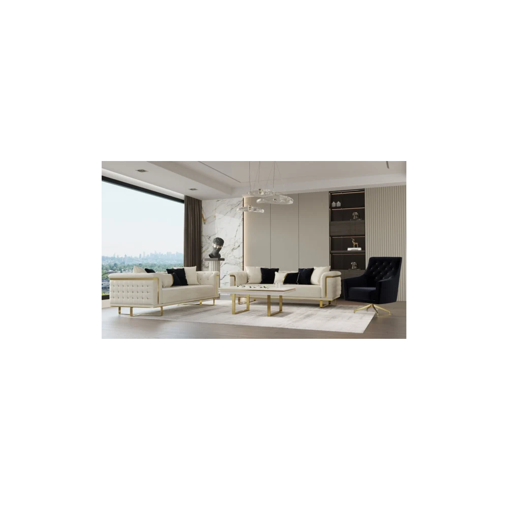 SALON 3 + 3 + 1 BEIGE DORÉ NOIR VANESA