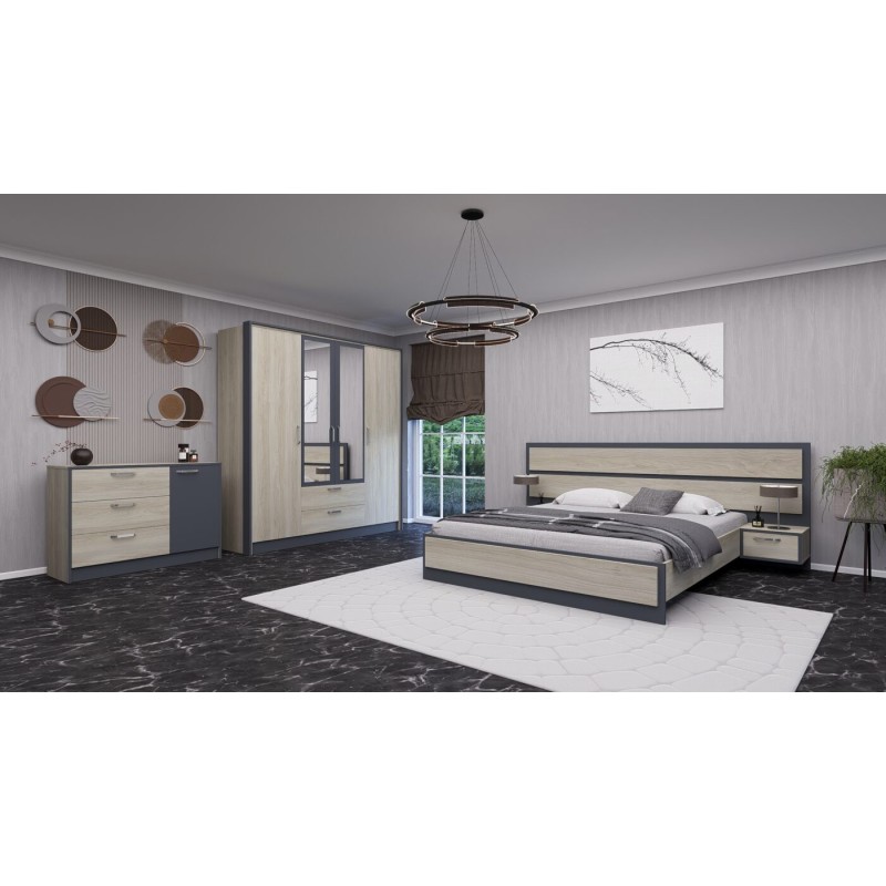 CHAMBRE A COUCHER 1600 × 200 LILA LIT+2TDC+COIFFEUSE+ARMOIRE CHAMBRE-LILA