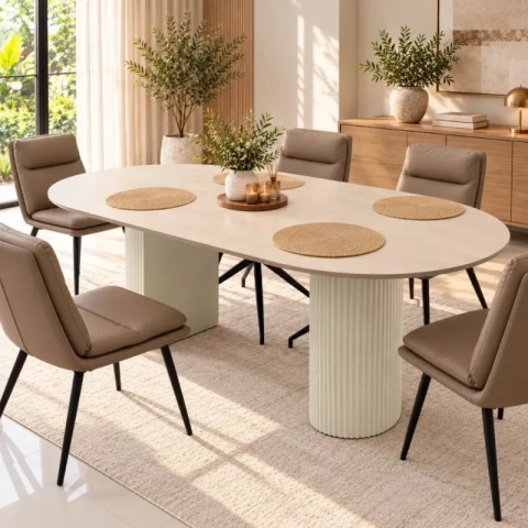 TABLE A MANGER OVALE EN PIERRE FRITTEE 1600 × 900 × 750 CT251 TABLE-CT251