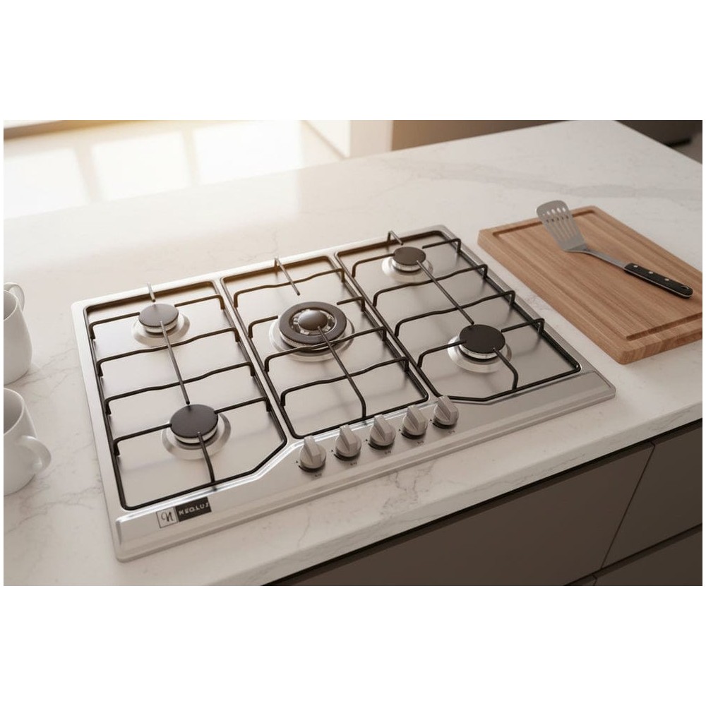 JY-S5085 - PLAQUE ENCASTRABLE NEOLUX 5 FEUX GAZ GRILLE EN AL | Electro Meuble