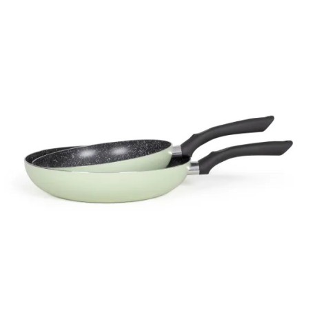 SET DE 2 POELES VERT LIVOO ASPECT PIERRE TOUT TYPE DE FEUX