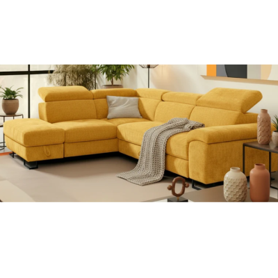 Canapé d'angle convertible orange moutarde avec rangement - 276x212x79