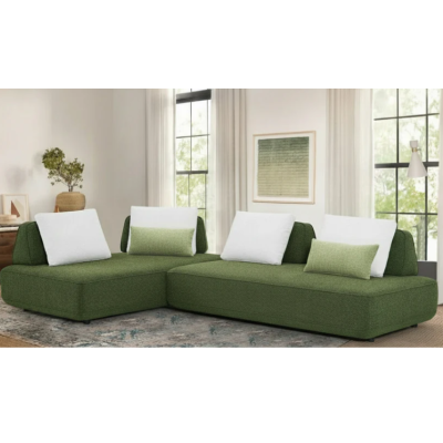 Canapé d'angle Milan vert foncé - coussin blanc