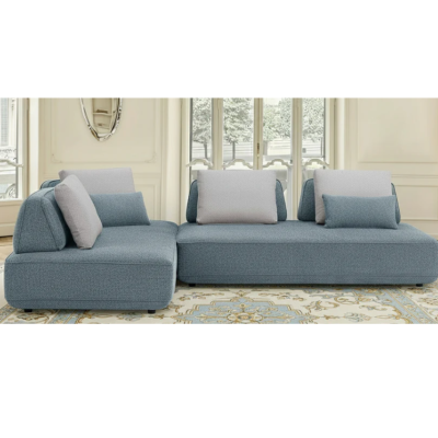 Canapé d'angle Milan bleu | Coussin gris - Oreiller clair