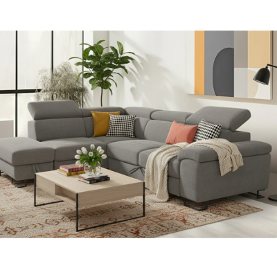 Canapé-lit avec rangement - Canapé d'angle en tissu gris