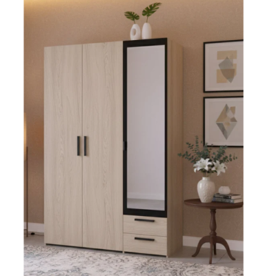 Armoire 3 Portes & 2 Tiroirs Chêne - Miroir L120xH185