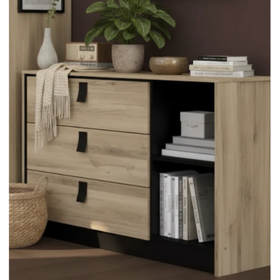 Commode Kieran 3 tiroirs 2 niches bois