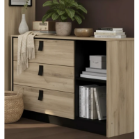 Commode Kieran 3 tiroirs 2 niches bois