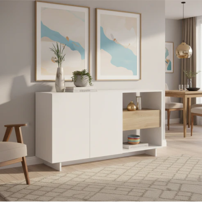 Enfilade Maelle 2 Portes Chêne Oak Blanc - 138x73x35cm