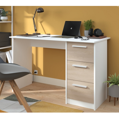 Bureau Blanc Chêne 3 Tiroirs - L121 x H74 x P55