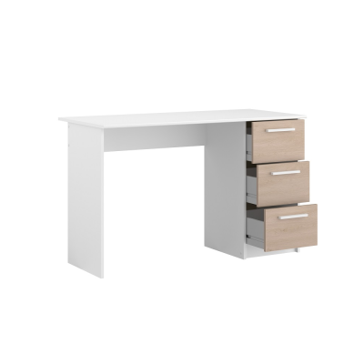 Bureau Blanc Chêne 3 Tiroirs - L121 x H74 x P55
