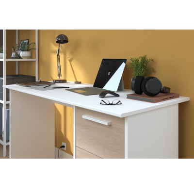 Bureau Blanc Chêne 3 Tiroirs - L121 x H74 x P55