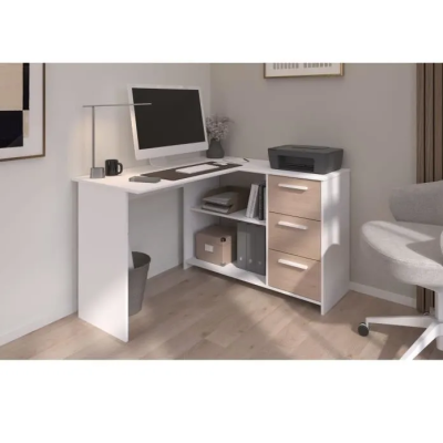 Bureau d'angle 3 tiroirs bois blanc - 121x74.5x111cm