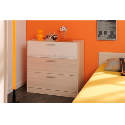 Charly Commode 3 Tiroirs Acacia Blanc