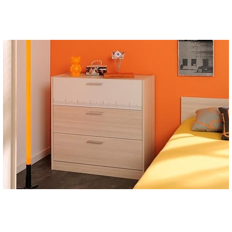 Charly Commode 3 Tiroirs Acacia Blanc