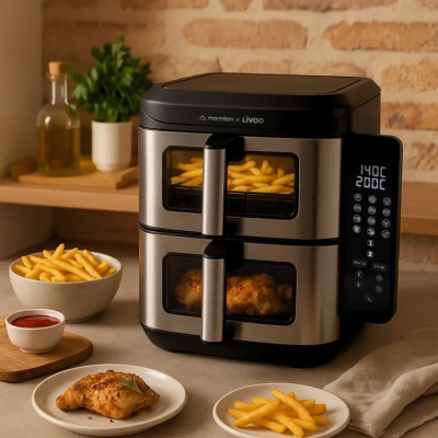 DOC344CO - FRITEUSE SS HUILE DOUBLE BAC AIRFRYER 12 PROGRAMM | Electro Meuble