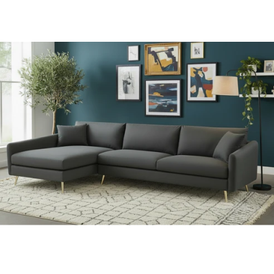 Canapé d'angle gris foncé noir - 2 coussins