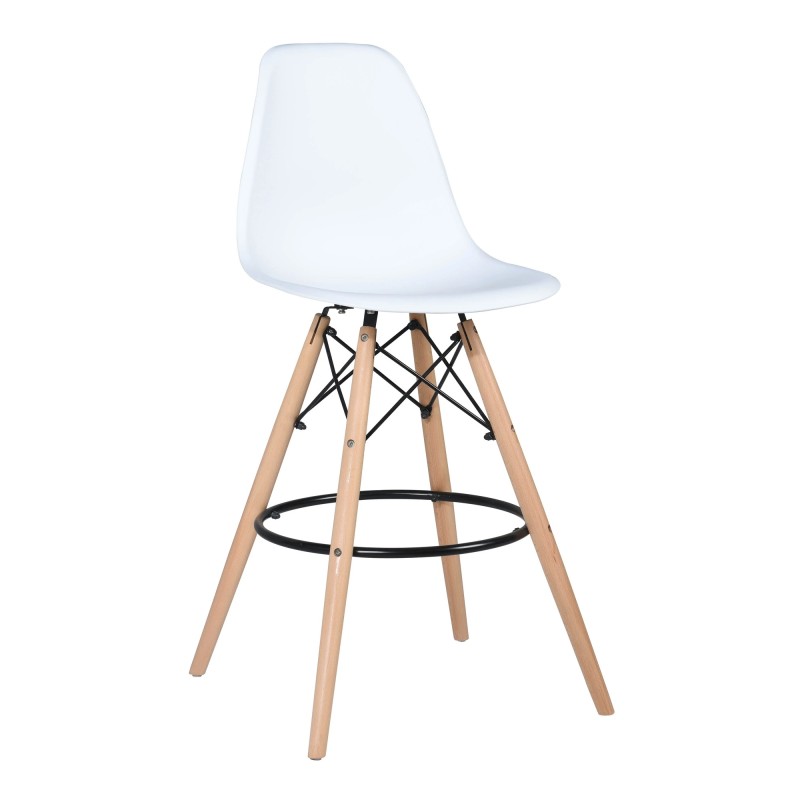 CHAISE DE BAR PIED BOIS BLANCHE B06WHITE