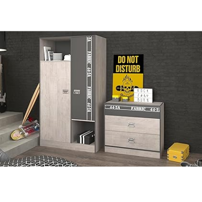 Armoire 2 Portes Gris Foncé Loft - Fabric