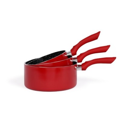 SET DE 3 CASSEROLE ROUGE LIVOO POUR TOUT TYPE DE FEUX ASPECT PIERRE