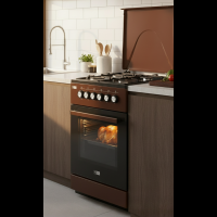 GAZINIERE 3 FEUX NEOLUX CENLX5531BR 1FE AVEC FOUR ELECTRIQUE 50X50 AVEC COUVERCLE MARRON