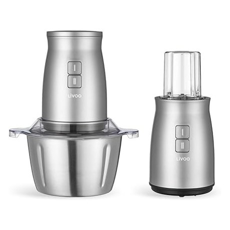 HACHOIR MULTIFONCTION 2L LIVOO DOP237 2 EN 1 BOL EN ACIER INOXYDABLE 500W 4 LAMES + MINI HACHOIR