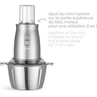 HACHOIR MULTIFONCTION 2L LIVOO DOP237 2 EN 1 BOL EN ACIER INOXYDABLE 500W 4 LAMES + MINI HACHOIR