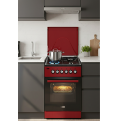 GAZINIERE 4 FEUX NEOLUX CENLX5540ROU AVEC FOUR ELECTRIQUE 50X50 AVEC COUVERCLE ROUGE