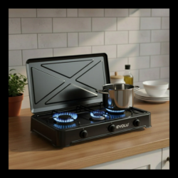 RECHAUD A GAZ 3 FEUX EVOLU JK-003SC-CE-BLACK AVEC COUVERCLE NOIR