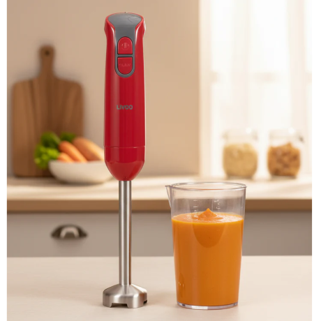 MIXEUR PLONGEANT 400W LIVOO DOP204RC 2LAME ACIER INOX + BOL GRADUE ROUGE
