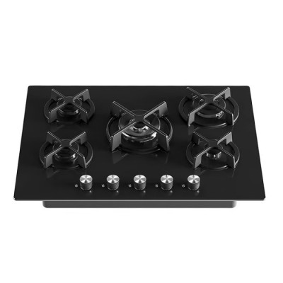 Plaque Gaz 5 Feux Wok 90cm Noir Vitrée Evolu