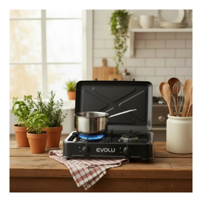 Rechaud Gaz 2 Feux Noir Evolu - Couvercle