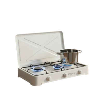 Réchaud à gaz 3 feux blanc Evolu | Couvercle