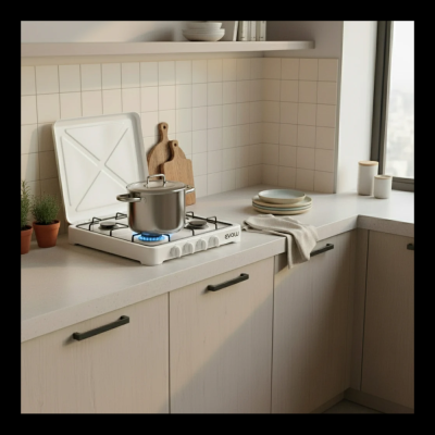 Réchaud  Gaz 4 feux - Couvercle blanc Evolu