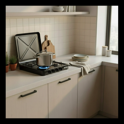 Rechaud Gaz 4 Feux - Couvercle Noir Evolu